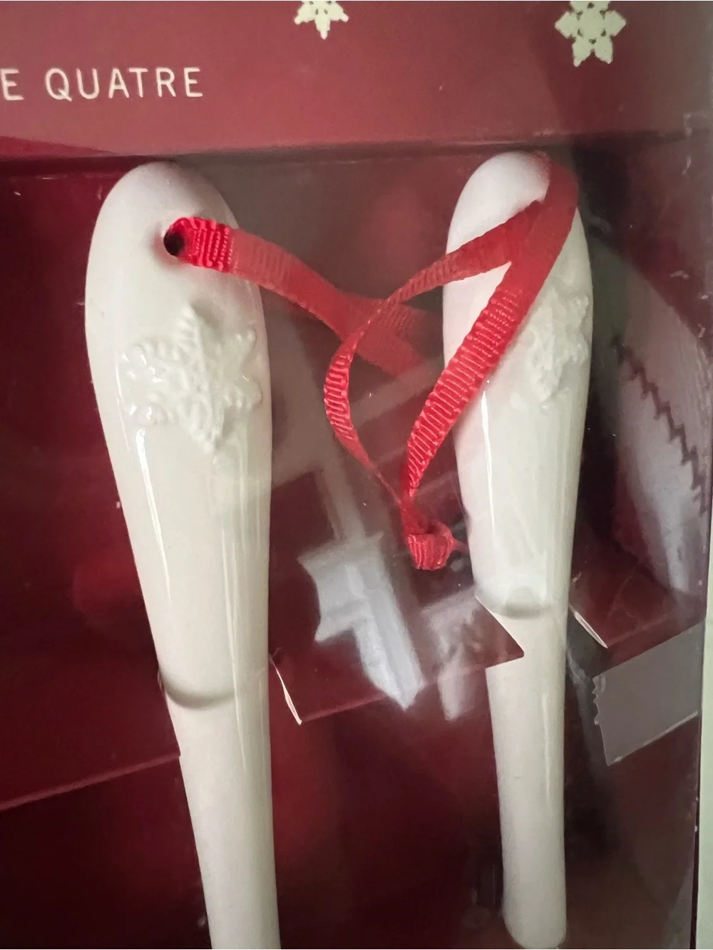 NWT Pottery Barn White Snowflake Ceramic Spoon Set 4 Pack